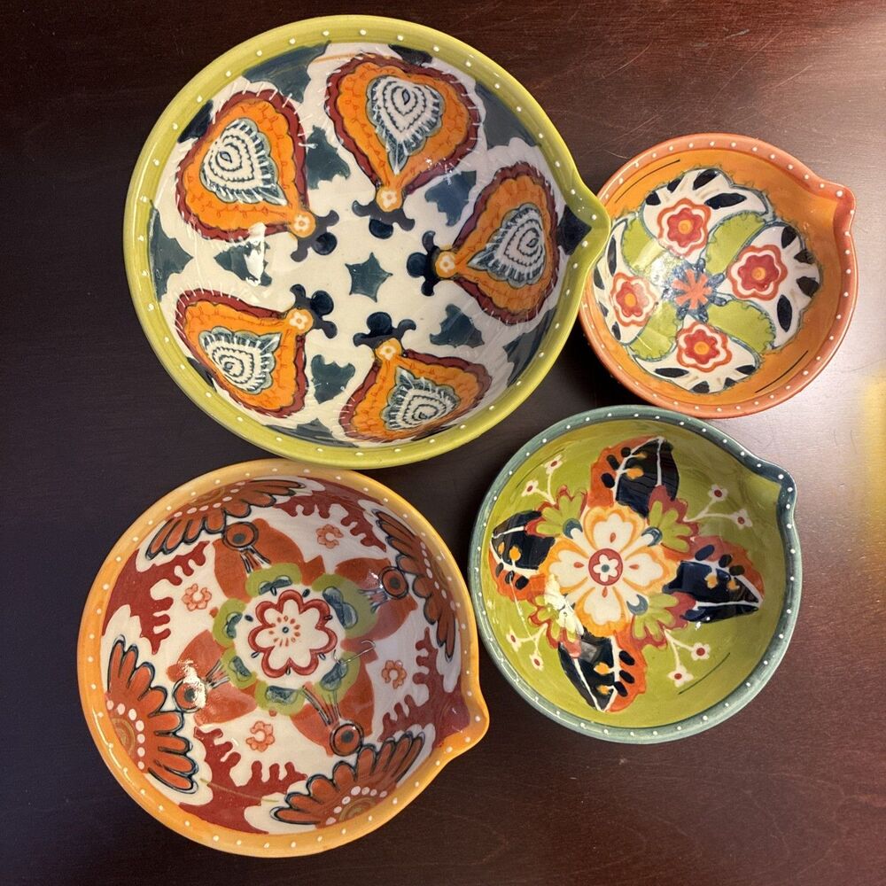 Anthropologie Izmir Measuring Cup Set 4 Nesting Stacking Turkish Folk Art Design